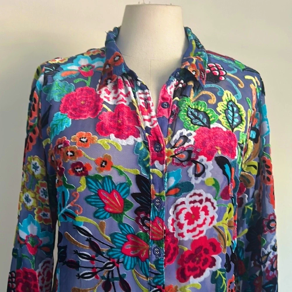 Johnny Was Vibrant Multicolor Floral Shirt - Picture 5 of 7